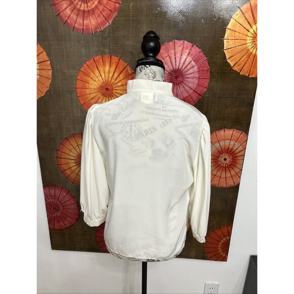 Vintage Prophecy Loop Through Bow Neck Cream Blouse Softgirl Cottagecore Sz 10 - Picture 4 of 7